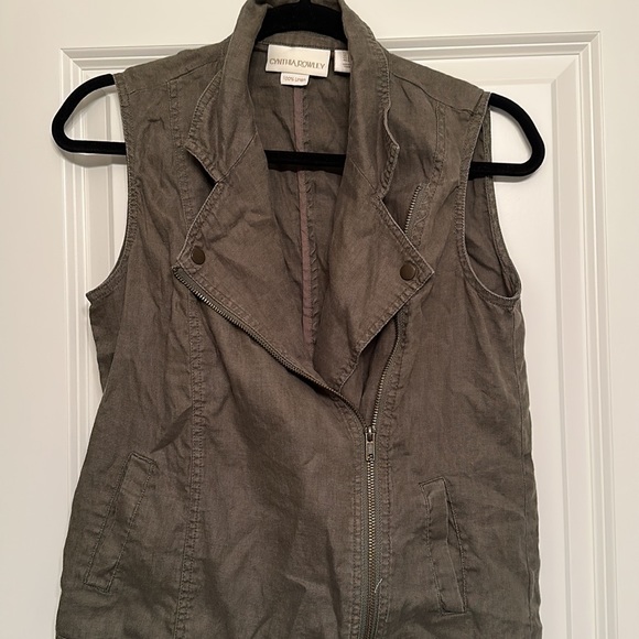 Double sided side zipper khaki linen vest - Picture 4 of 4